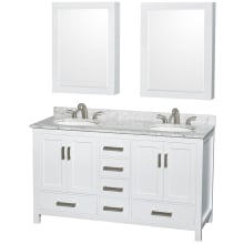 Sheffield 60" Free Standing Double Basin Vanity Set with Cabinet, Marble Vanity Top, and Medicine Cabinets