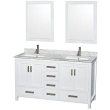 Sheffield 60" Free Standing Double Basin Vanity Set with Hardwood Cabinet, Marble Vanity Top, Framed Mirrors, and Undermount Rectangular Sinks