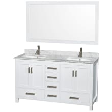 Sheffield 60" Free Standing Double Basin Vanity Set with Cabinet, Marble Vanity Top, and Framed Mirror