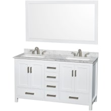 Sheffield 60" Free Standing Double Basin Vanity Set with Wood Cabinet, Marble Vanity Top, and Framed Mirror