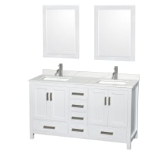 Sheffield 60" Free Standing Double Basin Vanity Set with Cabinet, Quartz Vanity Top, and Framed Mirror