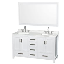 Sheffield 60" Free Standing Double Basin Vanity Set with Cabinet, Quartz Vanity Top, and Framed Mirror