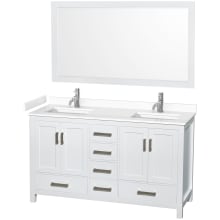 Sheffield 60" Free Standing Double Basin Vanity Set with Cabinet, Cultured Marble Vanity Top, and Framed Mirror