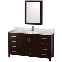 Sheffield 60" Free Standing Single Basin Vanity Set with Cabinet, Marble Vanity Top, and Medicine Cabinet