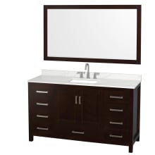 Sheffield 60" Free Standing Single Basin Vanity Set with Cabinet, Quartz Vanity Top, and Framed Mirror