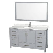 Sheffield 60" Free Standing Single Basin Vanity Set with Cabinet, Quartz Vanity Top, and Framed Mirror