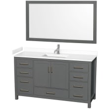 Sheffield 60" Free Standing Single Basin Vanity Set with Cabinet, Cultured Marble Vanity Top, and Framed Mirror