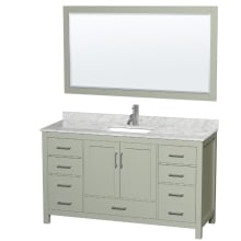 Sheffield 60" Free Standing Single Basin Vanity Set with Cabinet, Marble Vanity Top, and Framed Mirror