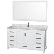 Sheffield 60" Free Standing Single Basin Vanity Set with Cabinet, Marble Vanity Top, and Framed Mirror