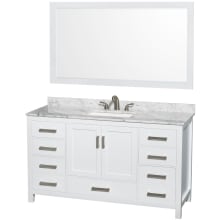 Sheffield 60" Free Standing Single Basin Vanity Set with Wood Cabinet, Marble Vanity Top, and Framed Mirror