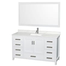 Sheffield 60" Free Standing Single Basin Vanity Set with Cabinet, Quartz Vanity Top, and Framed Mirror