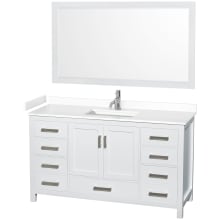 Sheffield 60" Free Standing Single Basin Vanity Set with Cabinet, Cultured Marble Vanity Top, and Framed Mirror