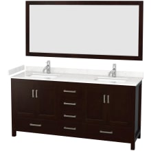 Sheffield 72" Free Standing Double Basin Vanity Set with Cabinet, Cultured Marble Vanity Top, and Framed Mirror
