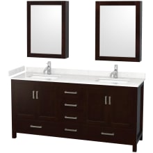 Sheffield 72" Free Standing Double Basin Vanity Set with Cabinet, Cultured Marble Vanity Top, and Medicine Cabinets