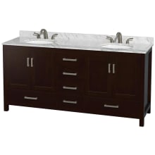 Sheffield 72" Free Standing Double Basin Vanity Set with Cabinet and Marble Vanity Top