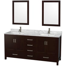Sheffield 72" Freestanding Vanity Set with Hardwood Cabinet, Marble Vanity Top, Two Mirrors, and Two Undermount Rectangular Sinks - Less Faucet(s)