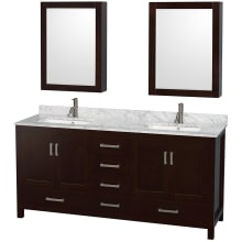 Sheffield 72" Free Standing Double Basin Vanity Set with Cabinet, Marble Vanity Top, and Medicine Cabinets