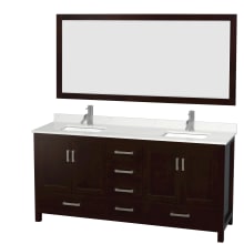 Sheffield 72" Free Standing Double Basin Vanity Set with Cabinet, Quartz Vanity Top, and Framed Mirror