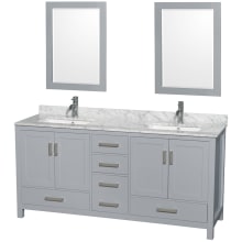 Sheffield 72" Freestanding Vanity Set with Hardwood Cabinet, Marble Vanity Top, Two Mirrors, and Two Undermount Rectangular Sinks - Less Faucet(s)