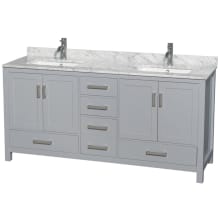 Sheffield 72" Free Standing Double Basin Vanity Set with Cabinet and Marble Vanity Top