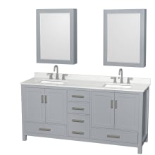 Sheffield 72" Free Standing Double Basin Vanity Set with Cabinet, Quartz Vanity Top, and Medicine Cabinet