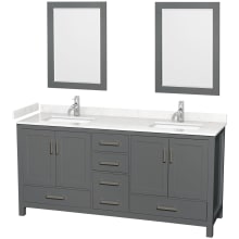 Sheffield 72" Free Standing Double Basin Vanity Set with Cabinet, Cultured Marble Vanity Top, and Framed Mirrors