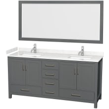 Sheffield 72" Free Standing Double Basin Vanity Set with Cabinet, Cultured Marble Vanity Top, and Framed Mirror