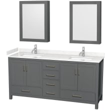 Sheffield 72" Free Standing Double Basin Vanity Set with Cabinet, Cultured Marble Vanity Top, and Medicine Cabinets