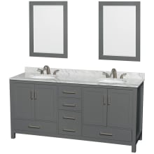 Sheffield 72" Free Standing Double Basin Vanity Set with Hardwood Cabinet, Marble Vanity Top, Framed Mirrors, and Undermount Oval Sinks