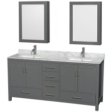 Sheffield 72" Free Standing Double Basin Vanity Set with Cabinet, Marble Vanity Top, and Medicine Cabinets