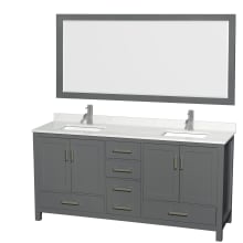 Sheffield 72" Free Standing Double Basin Vanity Set with Cabinet, Quartz Vanity Top, and Framed Mirror