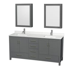 Sheffield 72" Free Standing Double Basin Vanity Set with Cabinet, Quartz Vanity Top, and Medicine Cabinet