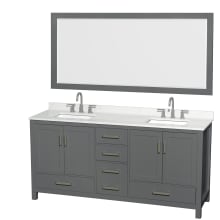 Sheffield 72" Free Standing Double Basin Vanity Set with Cabinet, Quartz Vanity Top, and Framed Mirror