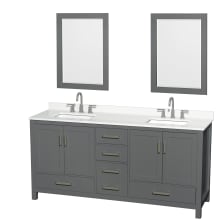 Sheffield 72" Free Standing Double Basin Vanity Set with Cabinet, Quartz Vanity Top, and Framed Mirror