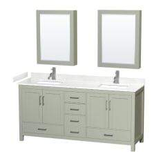 Sheffield 72" Free Standing Double Basin Vanity Set with Cabinet, Cultured Marble Vanity Top, and Medicine Cabinets