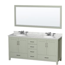 Sheffield 72" Free Standing Double Basin Vanity Set with Cabinet, Marble Vanity Top, and Framed Mirror