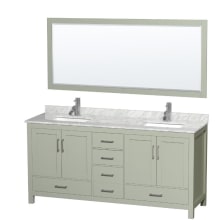 Sheffield 72" Free Standing Double Basin Vanity Set with Cabinet, Marble Vanity Top, and Framed Mirror