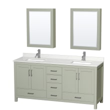 Sheffield 72" Free Standing Double Basin Vanity Set with Cabinet, Quartz Vanity Top, and Medicine Cabinet