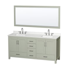 Sheffield 72" Free Standing Double Basin Vanity Set with Cabinet, Quartz Vanity Top, and Framed Mirror