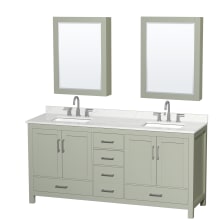 Sheffield 72" Free Standing Double Basin Vanity Set with Cabinet, Quartz Vanity Top, and Medicine Cabinet