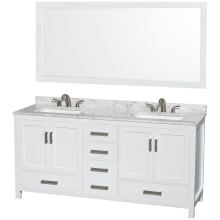 Sheffield 72" Free Standing Double Basin Vanity Set with Wood Cabinet, Marble Vanity Top, and Framed Mirror