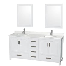 Sheffield 72" Free Standing Double Basin Vanity Set with Cabinet, Quartz Vanity Top, and Framed Mirror