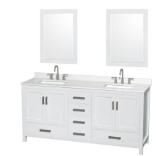 Sheffield 72" Free Standing Double Basin Vanity Set with Cabinet, Quartz Vanity Top, and Framed Mirror