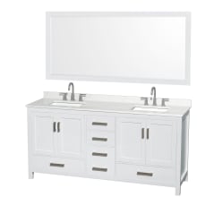 Sheffield 72" Free Standing Double Basin Vanity Set with Cabinet, Quartz Vanity Top, and Framed Mirror