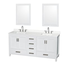 Sheffield 72" Free Standing Double Basin Vanity Set with Cabinet, Quartz Vanity Top, and Framed Mirror