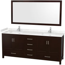 Sheffield 80" Free Standing Double Basin Vanity Set with Cabinet, Cultured Marble Vanity Top, and Framed Mirror