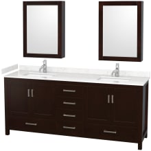 Sheffield 80" Free Standing Double Basin Vanity Set with Hardwood Cabinet, Cultured Marble Vanity Top, and Medicine Cabinets