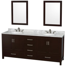 Sheffield 80" Free Standing Vanity Set with Hardwood Cabinet, Marble Vanity Top, Framed Mirrors, and Undermount Oval Sinks