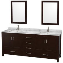 Sheffield 80" Free Standing Double Basin Vanity Set with Hardwood Cabinet, Marble Vanity Top, Framed Mirrors, and Undermount Rectangular Sinks