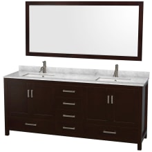 Sheffield 80" Free Standing Double Basin Vanity Set with Hardwood Cabinet, Marble Vanity Top, Mirror, and Undermount Rectangular Sinks